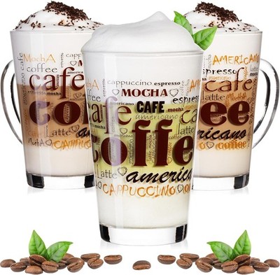 PLATINUX Kaffeegläser mit Motiv 350ml   3er Set   Cappuccino & Latte Macc