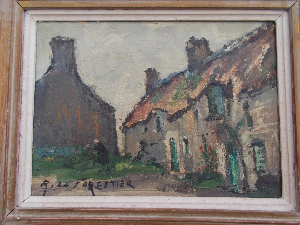 TABLEAU ANCIEN PEINTURE HUILE MARINE BRETAGNE BRETON RENE LE FORESTIER MIDY - Photo 3/4