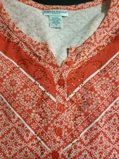 Rebecca Malone Women Size 1X Orange V Neck Boho Casual Lightweight 3/4 Sleeve