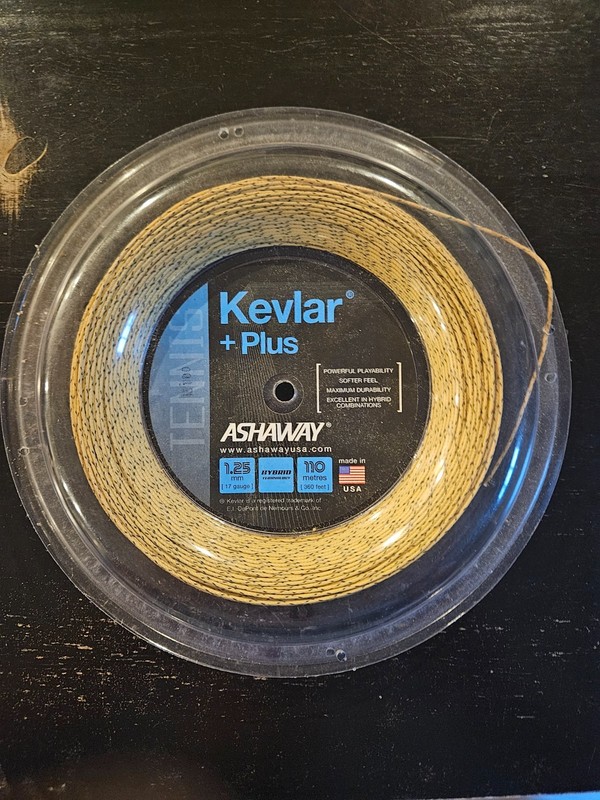 ASHAWAY MADE WITH KEVLAR,  KEVLAR + PLUS 1.24MM GAUGE TENNIS STRING REEL, NEW