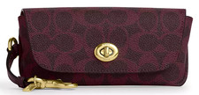Coach Sunglass Case -CZ207 Black Current Burgundy Signature Canvas Leather NWT