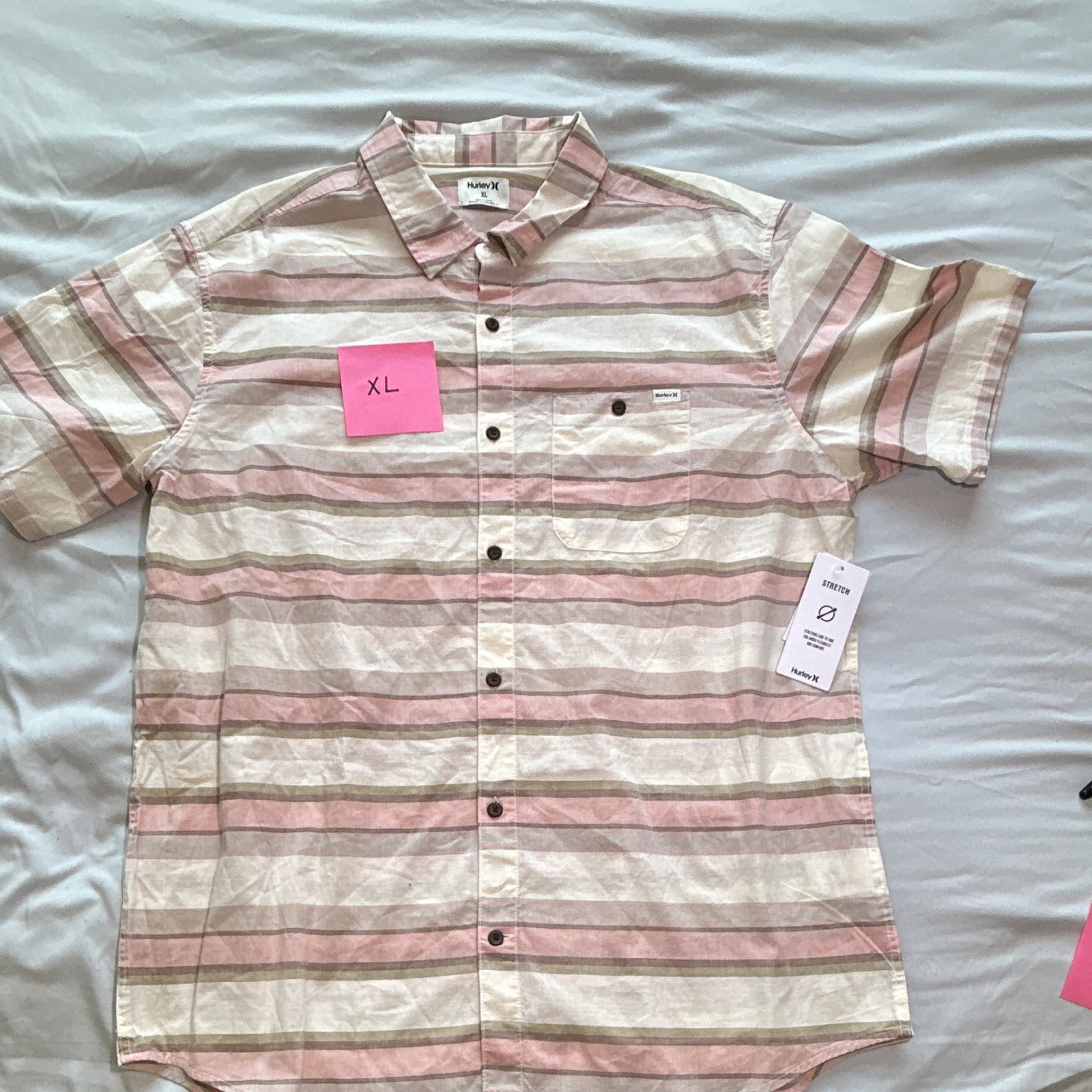 Hurley Men’s XL Striped Short Sleeve Button-Up Shirt Stretch