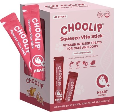 Squeeze Vita Stick Lickable Cat and Dog Treats   49-Count Heart Support Stick...