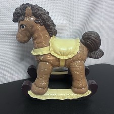 Softee Ceramic Rocking Horse Quilted Hand Painted Neutral Nursery Baby Shower