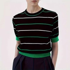 2026 Spring / Summer Casual Crew Neck Striped Simple Contrast Color Short Sleeve