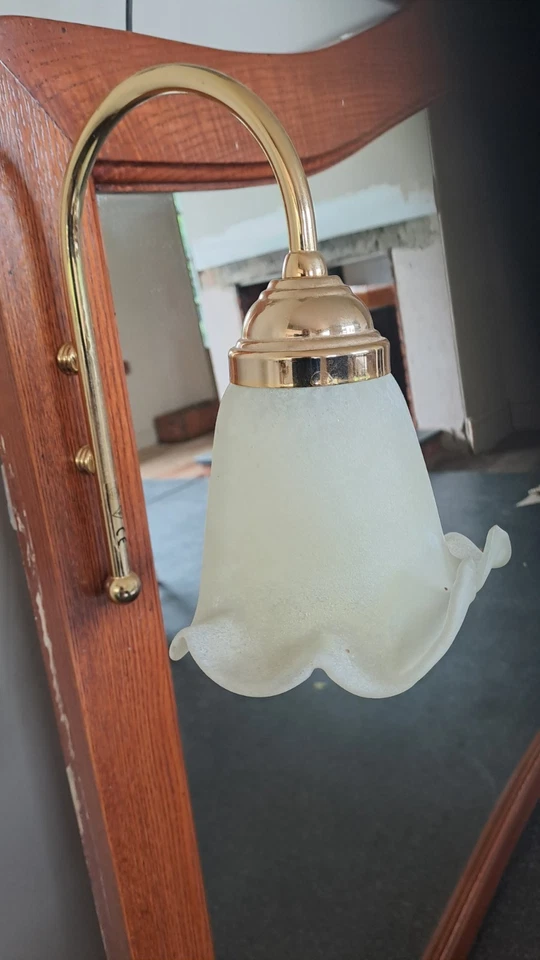 Brass Finish Indoor Wall Or Mirror Light, Frosted Glass Calla Lily Shade, CE - Image 4 of 4