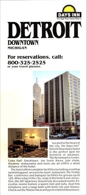 1987 Days Inn Detroit Downtown Hotel Rack Card Brochure Map & Trolley Bar