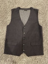 Boys Formal Dressy Vest Youth Size Large Navy Gray Herringbone Tuxedo Wedding