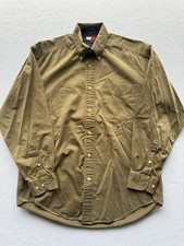 Tommy Hilfiger Men's Crest Lion Long Sleeve Button Down Brown Shirt Medium VTG
