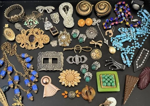 Atq Deco Victorian Vtg WEAR CRAFT REPAIR Jewelry Lot Goldfill Sterling Bakelite