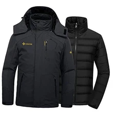  Men's Waterproof 3-in-1 Ski Snow Jacket Puffer Liner Insulated Small Black