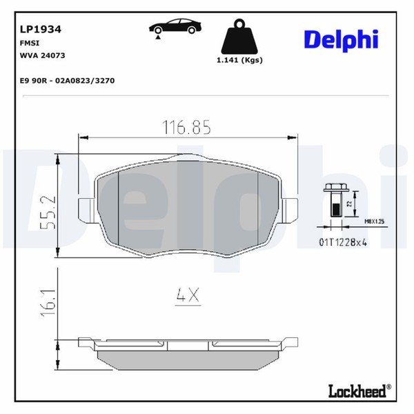 Bremsbelagsatz Scheibenbremse Delphi LP1934 FüR Lancia Ypsilon 843 AXA1A AXB1A-image