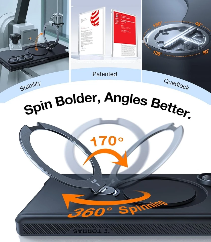 Funda con Soporte Magnético Giratorio TORRAS 360 Negra para Samsung Galaxy Z Plegable 7 Magsafe Foto 3 de 4