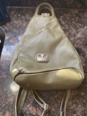 VALENTINA Italy Genuine Italian Pebble Leather Taupe Sling Backpack Shoulder Bag