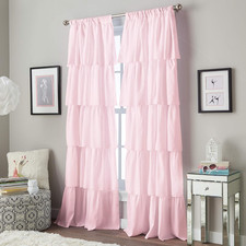 Flounced Ruffle Rod Pocket 100 Polyester, 42 X 63 Inch, 1 Curtain Panel, Pink