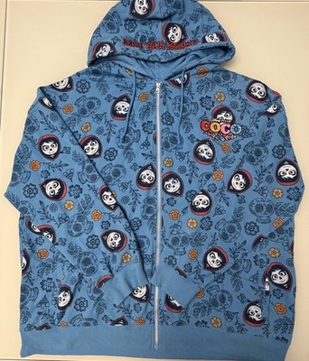 Disney Parks Coco Miguel Zip Hoodie Pixar Blue Floral Size XXL Adult