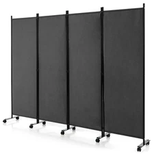 4-Panel Folding Room Divider 6FT Rolling Privacy Screen w/ Lockable Wheels Grey
