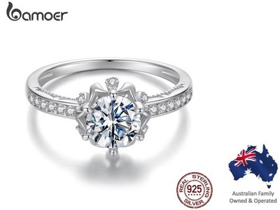 BAMOER D Color VVS1 EX Moissanite Flower Ring 1ct Round Moissanite Diamond