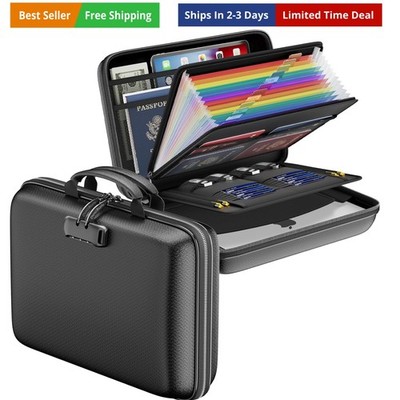 Fireproof File Organizer with Lock, Hard-Shell Case Fireproof Document Box wi...