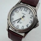 Vintage Timex Quartz Watch Men 30m Silver White Leather Band Analog New Battery