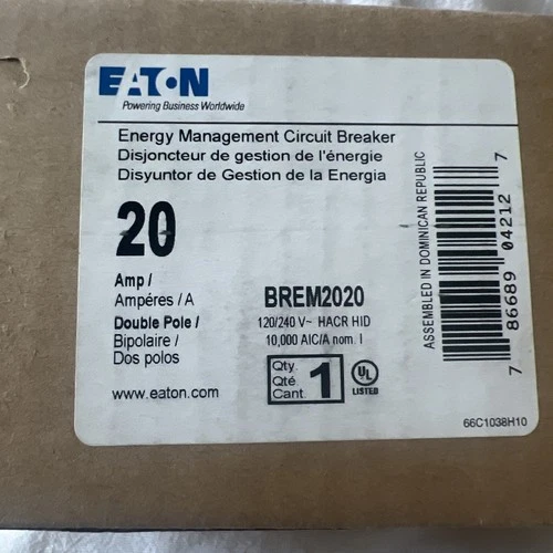 Eaton Energy Management Circuit Breaker BREM2020 Double Pole 20 Amp NEW!