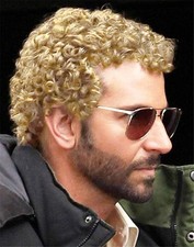 Mens Light Blonde Afro Curly Short Wig Fluffy Synthetic Rocker Funcy Male Hair W