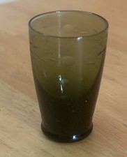 Vintage Thick Bottom Shot Green Glass Engraved