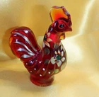 Fenton Lenox Red Glass Mini Rooster Sunflower Hand Painted Signed Powell Chicken
