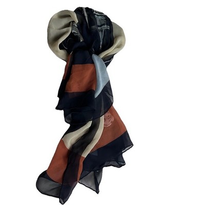 The New Millenium Mary Green sheer scarf 3 women sitting 42in x 50in Earth tones
