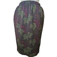 Vintage 80s Wool Blend Grape Print Knit Skirt Size 10
