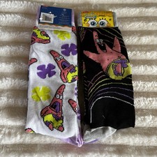 NWT-Two-SpongeBob SquarePants Nickelodeon Socks Blk/ Grey/ White Sz 6-12