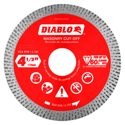 Diablo DMADC0450 Cut-Off Disc 4-1/2'' Continuous Rim Max RPM 13280 Masonry