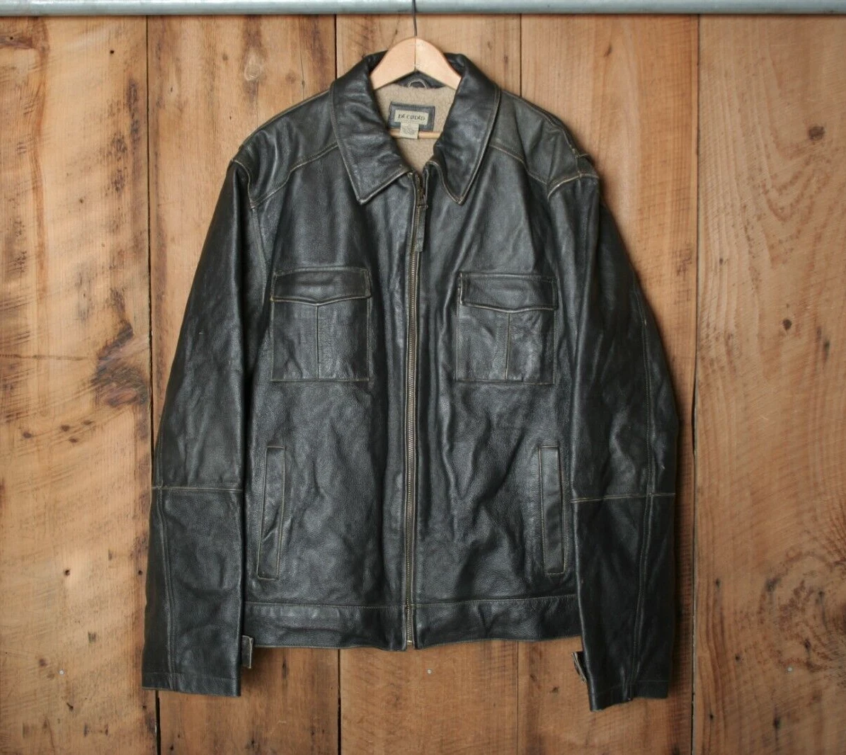 DECODED Brown Leather Fleece Lined Motorcycle Jacket Men's Sz. XL - product detail image 1