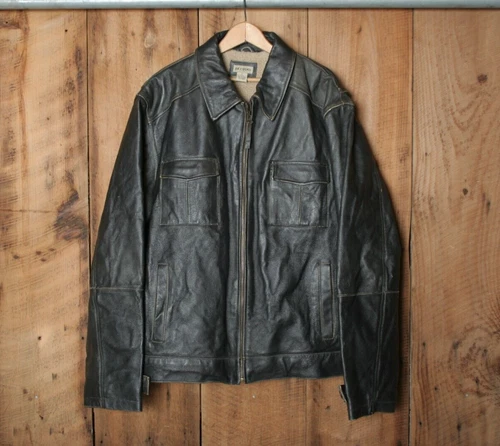 DECODED Brown Leather Fleece Lined Motorcycle Jacket Men's Sz. XL - product listing photo