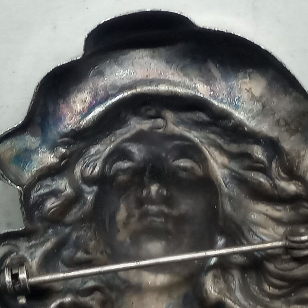 Antique Victorian Art Nouveau Metal Pin Woman's F… - image 10