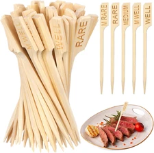 Thyle 200 Pcs 3.94 Inch Assorted Bamboo Steak Markers Wood Meat Marker Sticks St