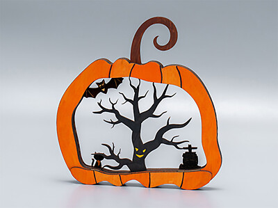 Halloween Deko aus Holz Dekoration Dekor Kürbis Scary Pumpkin