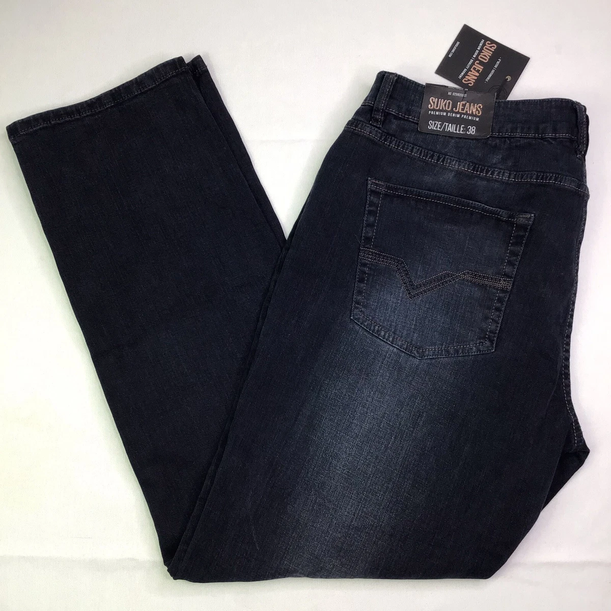 Suko Jeans Mens Denim Pants Premium Slim Straight Dark Wash Size 38X32