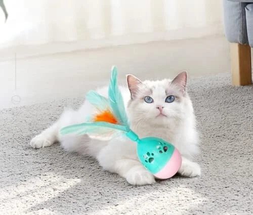Tumbler Cat Polly Toy Treat with Feather Interactive Rolly Toy Despensing