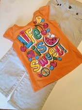 Faded Glory Girls Cute Sleeveless Life Is Sweet Top and Off White Jeans Size 5