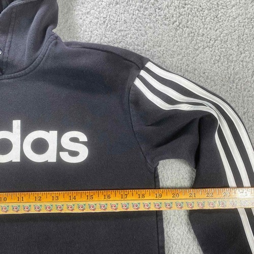 Adidas Sweatshirt Small Kids Black Fleece Hoodie Spell Out Logo 3 Stripe - Picture 5 of 15