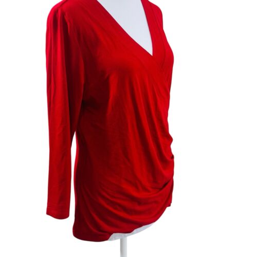 Lauren Ralph Lauren Top Womens L Red V Neck Faux Wrap Peplum Stretch Casual - Picture 3 of 11