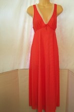 Vtg Long Nightgown ORANG WHITE PINSTRIPE Nylon Maxi Gown XS Pet Penneys Gaymode