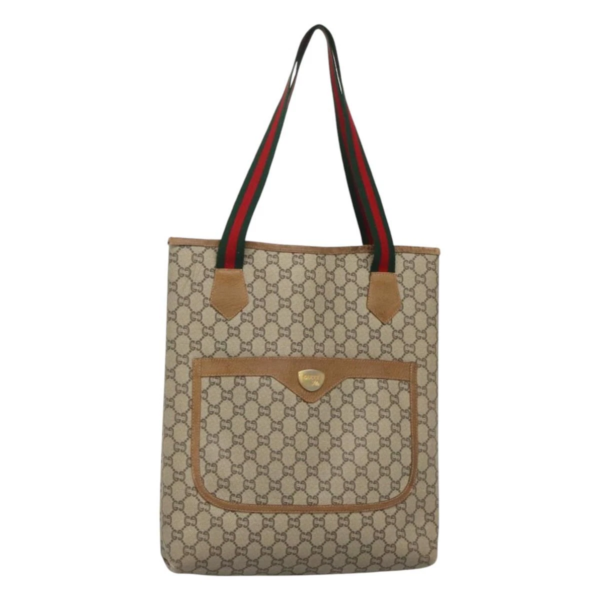 Sac fourre tout GUCCI GG Plus Supreme Web Sherry Line PVC beige or authentique ki5634