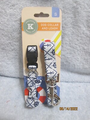 Dog Collar Nautical With Bow & Leash Small See Pics For Sizing