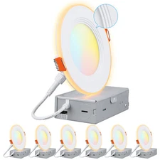 6/12-Pack 4" 5CCT LED Recessed Light, Anti-Glare Baffle Trim Night Light, CRI90