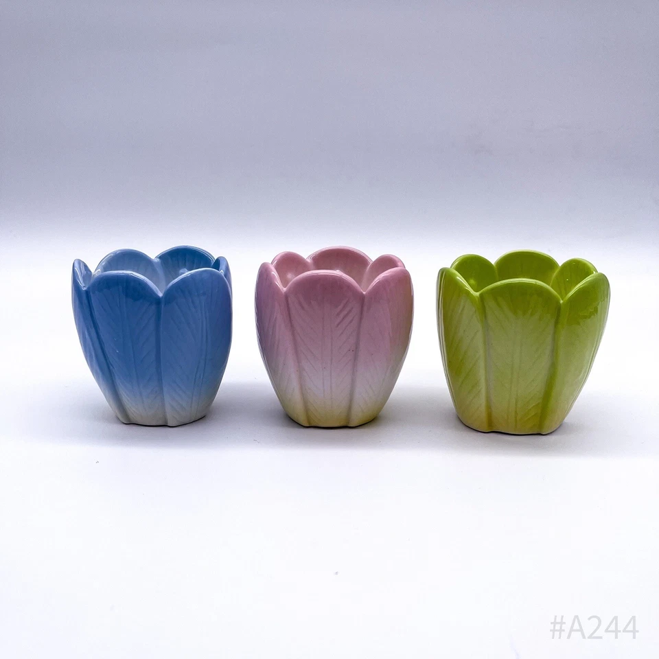 3er Set Deko Teelichthalter „Blume“ 3 Stück Bunt Grün|Rosa|Blau 7x6cm - Bild 4 von 4