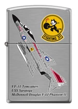 VF-31 Tomcatters F-4 Phantom Squadron Zippo MIB USS Saratoga Brushed Chrome