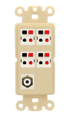 4 Port Speaker Wire Plug Jack Wall Plate RCA for Subwoofer Rocker Ivory Banana