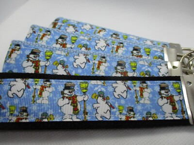 Frosty The Snowman Ribbon on Strong Webbing Key Fob Keychain Wristlet- Christmas